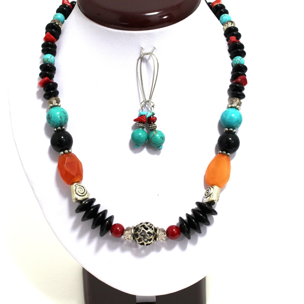 Genuine Multi-Color Turquoise Coral Carnelian Neck